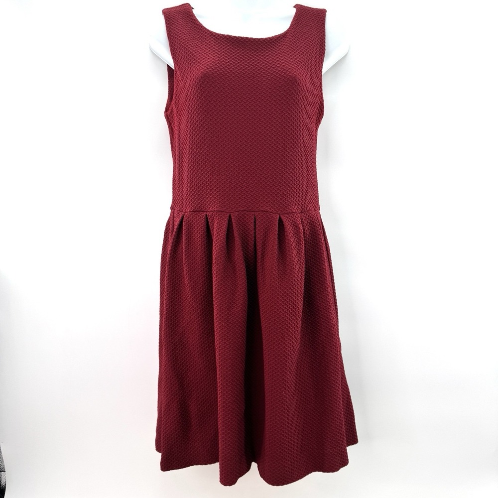 GANNI Anthropologie Fit & Flare Dress Sz Medium Wine Red Thick Stretch Holiday